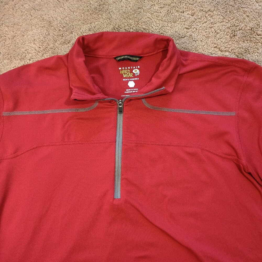 Mountain Hardwear Mens Small Red 1/4 Zip Outdoor Lightweight Camp Long Sleeve